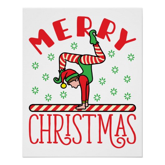 Gymnastiek kerstmis Elf op Beam Perfect Poster (Voorkant)