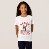 Gymnastiek kerstmis Elf op Beam T-shirt (Voorkant volledig)