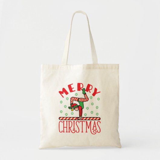 Gymnastiek kerstmis Elf op Beam Tote Bag (Voorkant)