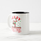 Gymnastiek kerstmis Elf op Beam Tweekleurige Koffiemok (Voorkant links)