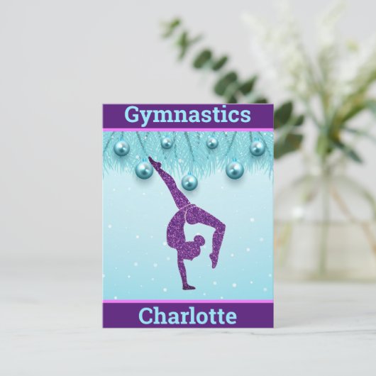 Gymnastiek Kerstmis Paars Aqua Personeelsformatie Briefkaart (Staand voorkant)