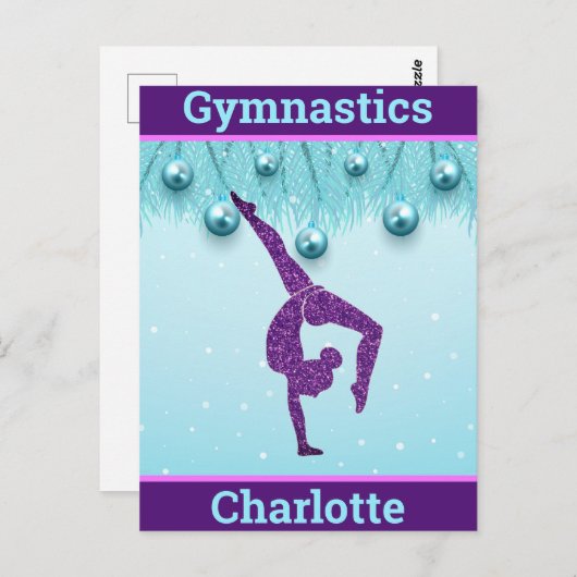 Gymnastiek Kerstmis Paars Aqua Personeelsformatie Briefkaart (Voorkant / Achterkant)