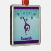 Gymnastiek Kerstmis Paars Aqua Personeelsformatie Metalen Ornament (Rechts)