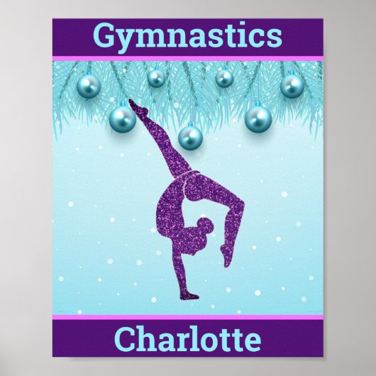 Gymnastiek Kerstmis Paars Aqua Personeelsformatie Poster (Voorkant)