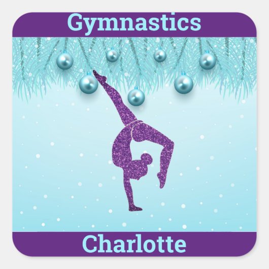 Gymnastiek Kerstmis Paars Aqua Personeelsformatie Vierkante Sticker (Voorkant)