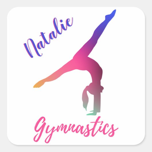 Gymnastiek Kickover Roze Paarse Gepersonaliseerd Vierkante Sticker (Voorkant)