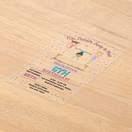 Gymnastiek Kinder Meisje Verjaardagsfeest Thema Cl Acryl Uitnodigingen (Laagn)