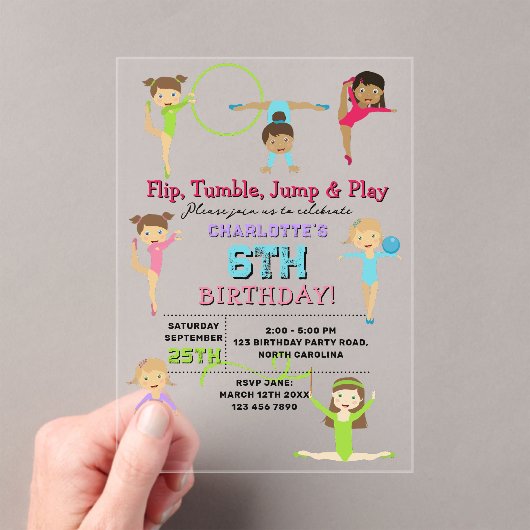 Gymnastiek Kinder meisje verjaardagsfeestje thema Acryl Uitnodigingen (Insitu (Draagbaar))