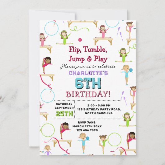 Gymnastiek Kinder meisje verjaardagsfeestje thema Kaart (Voorkant)