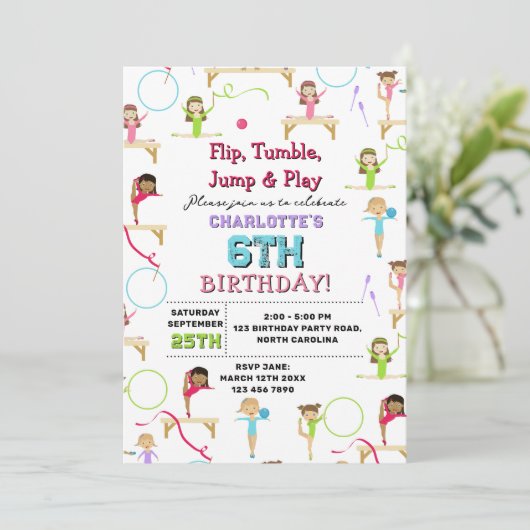 Gymnastiek Kinder meisje verjaardagsfeestje thema Kaart (Staand voorkant)