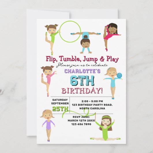 Gymnastiek Kinder meisje verjaardagsfeestje thema Kaart (Voorkant)