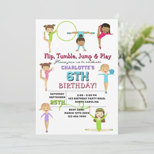 Gymnastiek Kinder meisje verjaardagsfeestje thema Kaart (Staand voorkant)