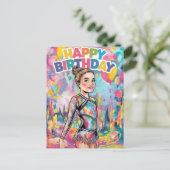 Gymnastiek kleurrijke geschilderde gepersonaliseer briefkaart (Staand voorkant)