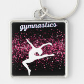 Gymnastiek Leap Pink Glitter Sleutelhanger (Voorkant)