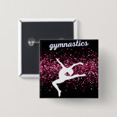 Gymnastiek Leap Pink Glitter Vierkante Button 5,1 Cm (Voorkant /achterkant)