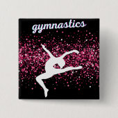 Gymnastiek Leap Pink Glitter Vierkante Button 5,1 Cm (Voorkant)