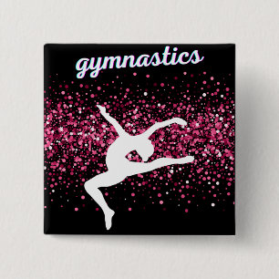 Gymnastiek Leap Pink Glitter Vierkante Button 5,1 Cm
