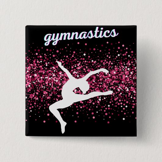Gymnastiek Leap Pink Glitter Vierkante Button 5,1 Cm (Voorkant)