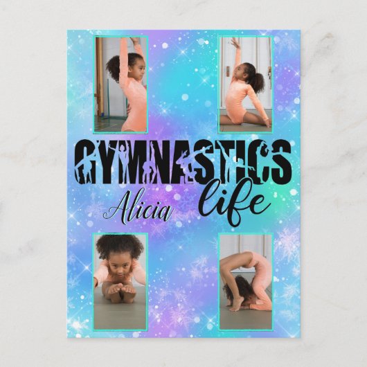Gymnastiek Life Pastel Persoonlijke naam & 4 Foto Briefkaart (Voorkant)