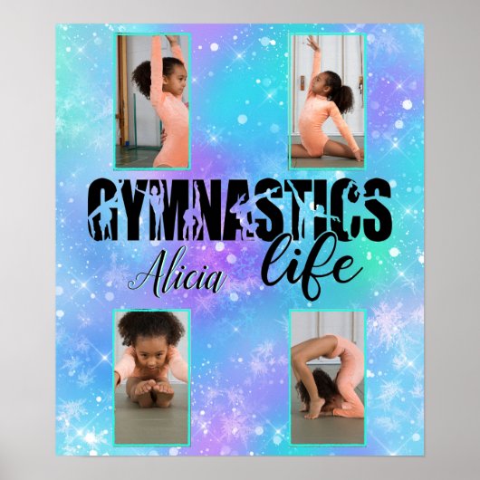 Gymnastiek Life Pastel Persoonlijke naam & 4 Foto Poster (Voorkant)