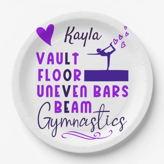 Gymnastiek Love Vault Floor Uneven Bars Beam Papieren Bordje (Voorkant)