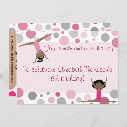 Gymnastiek maakt donkere haarmeisjes in roze en gr kaart (Voorkant / Achterkant)