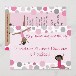 Gymnastiek maakt donkere haarmeisjes in roze en gr kaart