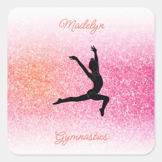 Gymnastiek meisje in Gymnast Leotard Pink Tangerin Vierkante Sticker (Voorkant)