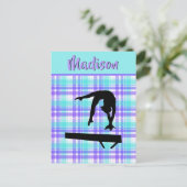 Gymnastiek Meisje Lila Paarse en Aqua Gepersonalis Briefkaart (Staand voorkant)