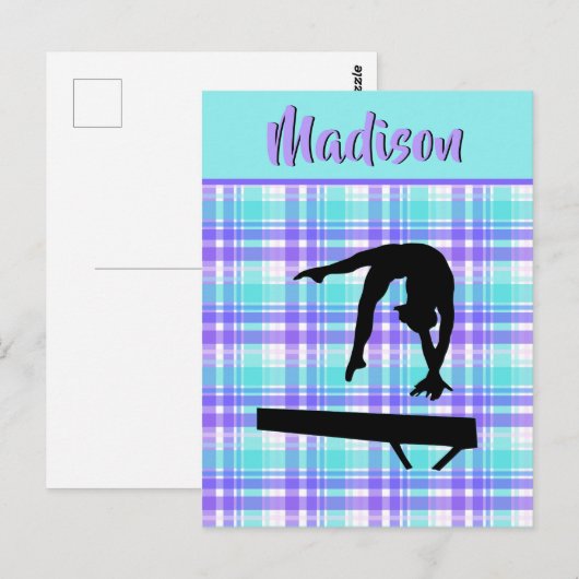 Gymnastiek Meisje Lila Paarse en Aqua Gepersonalis Briefkaart (Voorkant / Achterkant)