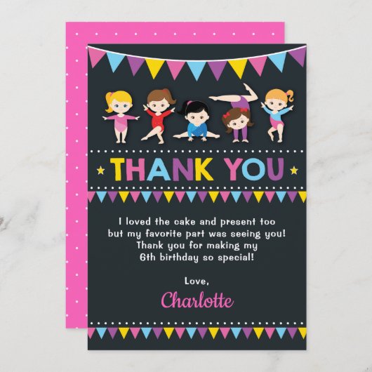 Gymnastiek meisje Meisroze Gym Bedankkaart (Voorkant / Achterkant)