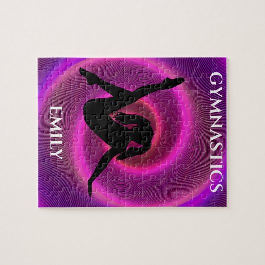 Gymnastiek meisje puzzel met de naam van het kind. legpuzzel (Horizontaal)