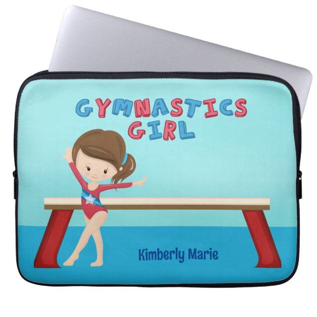 Gymnastiek Meisje Schattig Custom Brunette Kinder Laptop Sleeve (Voorkant)