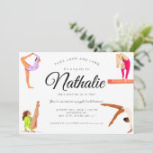 Gymnastiek meisje verjaardagsfeestje uitnodiging (Staand voorkant)