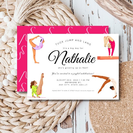 Gymnastiek meisje verjaardagsfeestje uitnodiging
