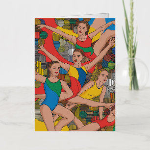 Gymnastiek Meisjes Acro Dansers kleurrijk patroon Folie Wenskaart