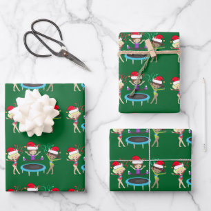 Gymnastiek met kerstmis Gymnast Girls Cute Green Inpakpapier Vel