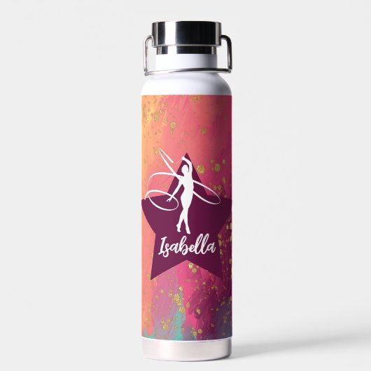 Gymnastiek Monogram Naam Gold Glitter Waterfles (Achterkant)