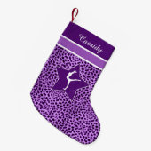 Gymnastiek Paarse Cheetah Afdrukken met Monogram Kleine Kerstsok (Voorkant (Hangend))