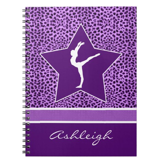 Gymnastiek Paarse Cheetah Afdrukken met Monogram Notitieboek (Voorkant)