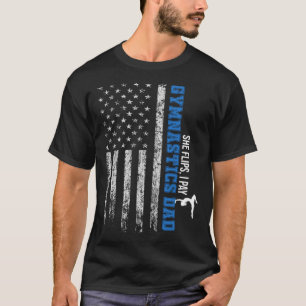 Gymnastiek Papa USA Vlag Vaderdag Ze Flips I P T-shirt