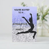Gymnastiek Party Invitation Paarse Silver Sparkle Kaart (Staand voorkant)