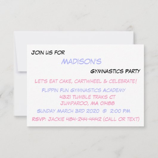 Gymnastiek Party Invitation Paarse Silver Sparkle Kaart (Achterkant)