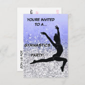 Gymnastiek Party Invitation Paarse Silver Sparkle Kaart (Voorkant / Achterkant)