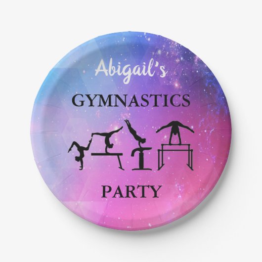 Gymnastiek Party Paper Borden w / Haar naam! Papieren Bordje (Voorkant)