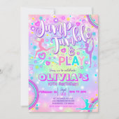 Gymnastiek Party Uitnodiging Jump Tumble Play Neon (Voorkant)