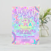 Gymnastiek Party Uitnodiging Jump Tumble Play Neon (Staand voorkant)
