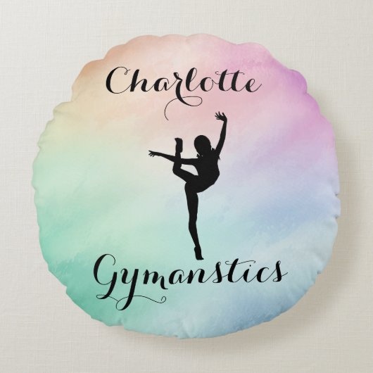 Gymnastiek Pastel Paarse Groen Gepersonaliseerd Rond Kussen (Voorkant)