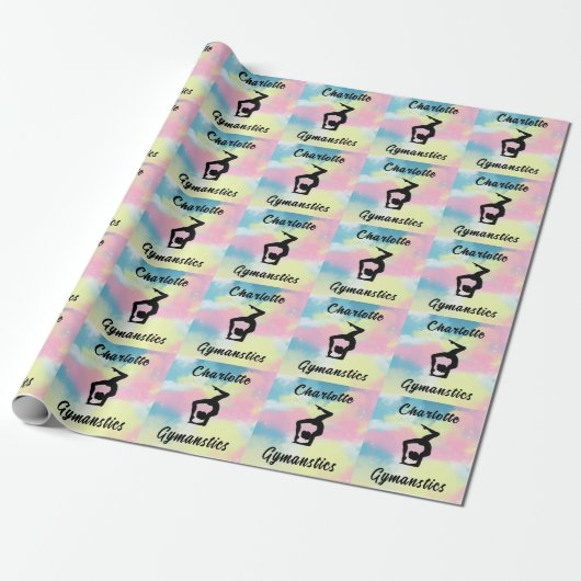 Gymnastiek Pastel Roze Blauw Geel Gepersonaliseerd Cadeaupapier (Uitgerold)