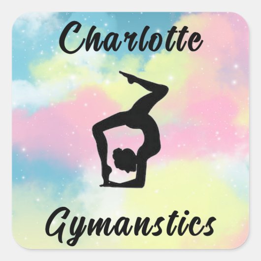 Gymnastiek Pastel Roze Blauw Geel Gepersonaliseerd Vierkante Sticker (Voorkant)